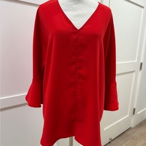 Pleione Red Bell Sleeve Blouse Relaxed Fit